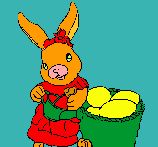 Dibujo Coneja de pascua con la regadera pintado por amalia