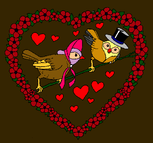 Dibujo Corazón con pájaros pintado por mine