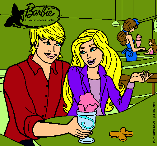 Dibujo Barbie y su amigo en la heladería pintado por amalia