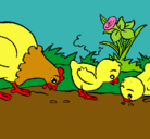 Dibujo Gallina y pollitos pintado por muakis