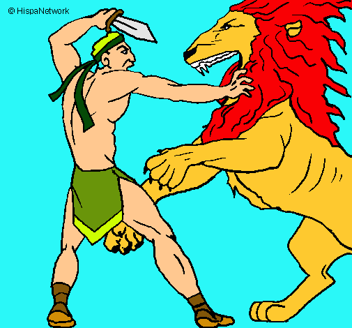 Dibujo Gladiador contra león pintado por smv4