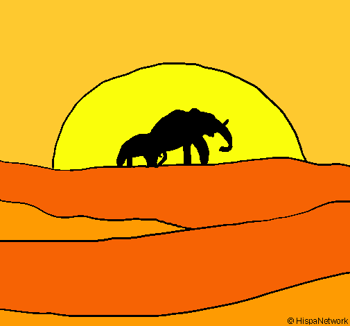 Dibujo Elefante en el amanecer pintado por laloki