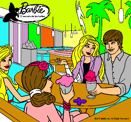 Dibujo Barbie y sus amigos en la heladería pintado por desireth