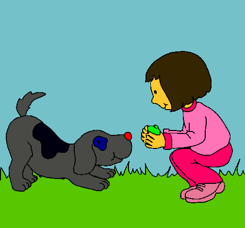 Dibujo Niña y perro jugando pintado por anaispozo