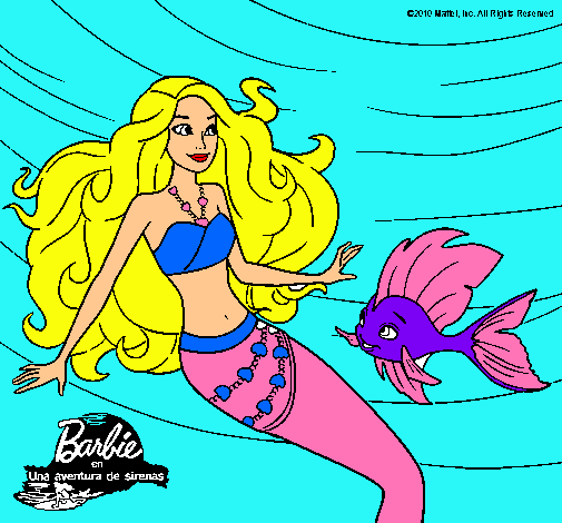 Dibujo Barbie sirena con su amiga pez pintado por lely-orton