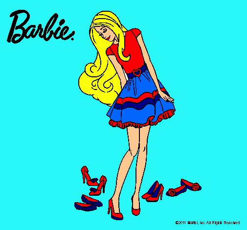 Dibujo Barbie y su colección de zapatos pintado por lari