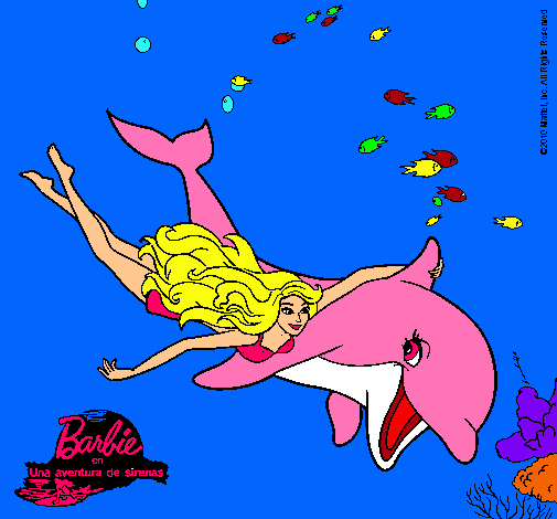 Dibujo Barbie y delfín pintado por Saara07