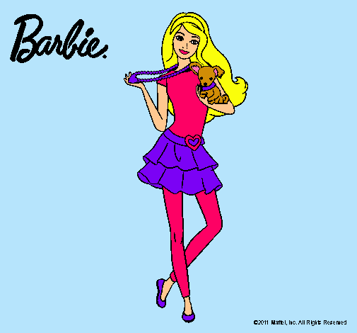 Dibujo Barbie y su mascota pintado por lari