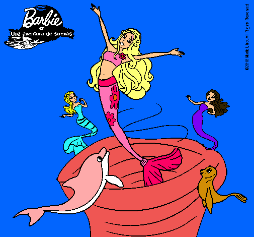 Dibujo Barbie sirena contenta pintado por Saara07