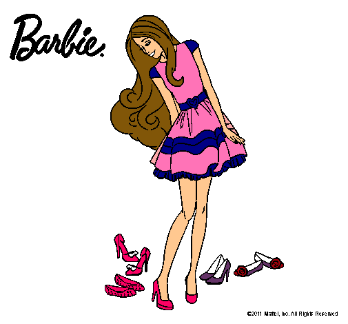 Dibujo Barbie y su colección de zapatos pintado por llaura