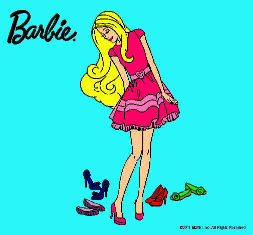 Dibujo Barbie y su colección de zapatos pintado por estrella24