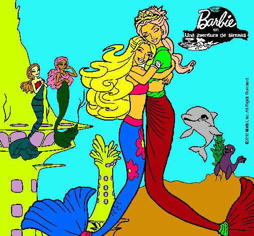 Dibujo Barbie sirena y la reina sirena pintado por shyrle