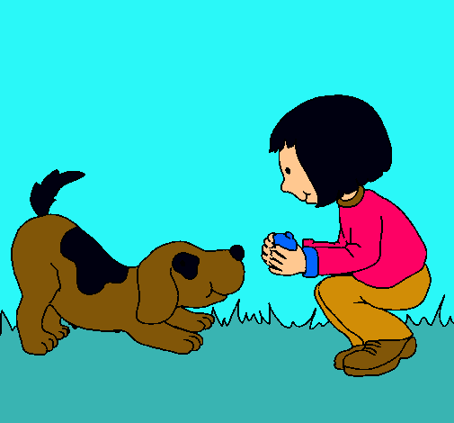 Dibujo Niña y perro jugando pintado por yessicacaac