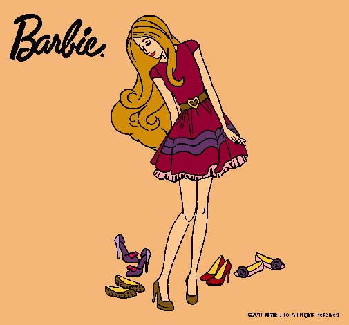 Dibujo Barbie y su colección de zapatos pintado por vctoria