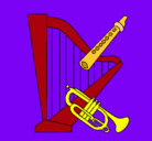 Dibujo Arpa, flauta y trompeta pintado por tapun