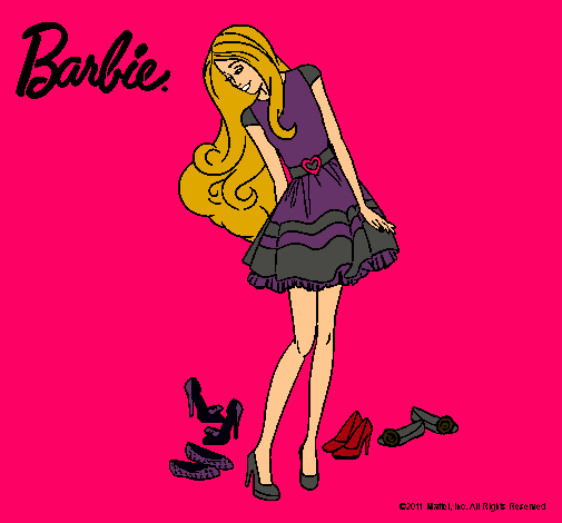 Dibujo Barbie y su colección de zapatos pintado por Luara