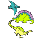 Dibujo Tres clases de dinosaurios pintado por Moisesito