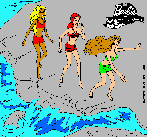 Dibujo Barbie y sus amigas en la playa pintado por mariajos