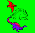 Dibujo Tres clases de dinosaurios pintado por amigos