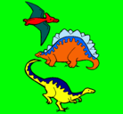 Dibujo Tres clases de dinosaurios pintado por stee