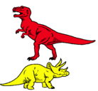 Dibujo Triceratops y tiranosaurios rex pintado por pelea