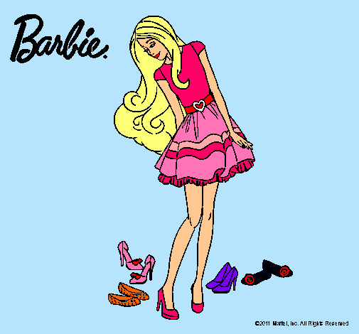 Dibujo Barbie y su colección de zapatos pintado por princesisa