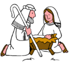 Dibujo Adoran al niño Jesús pintado por Nacimiento