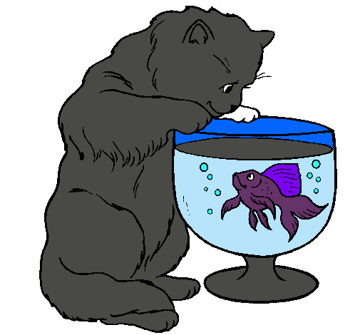 Dibujo Gato mirando al pez pintado por piliki