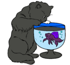 Dibujo Gato mirando al pez pintado por piliki