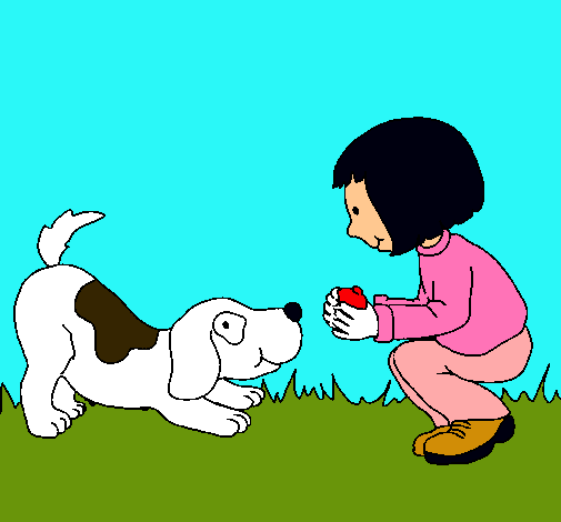 Dibujo Niña y perro jugando pintado por APPL