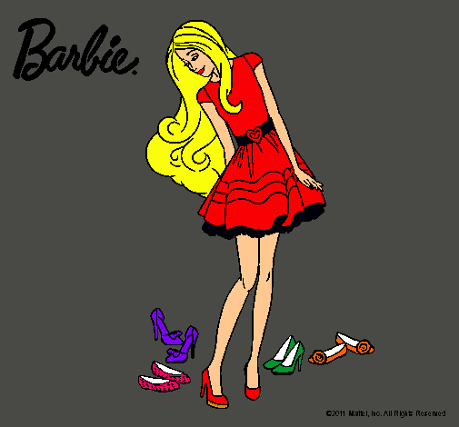 Dibujo Barbie y su colección de zapatos pintado por amalia