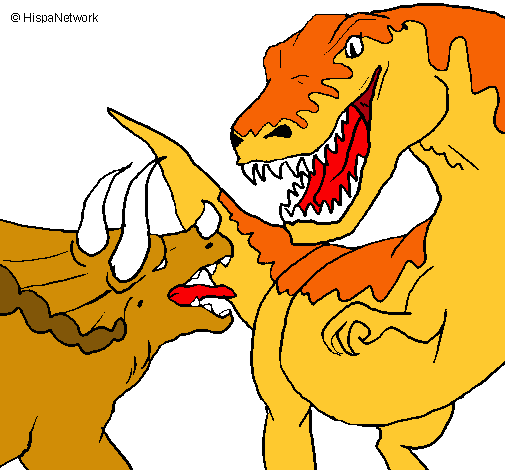 Dibujo Lucha de dinosaurios pintado por LUCILA