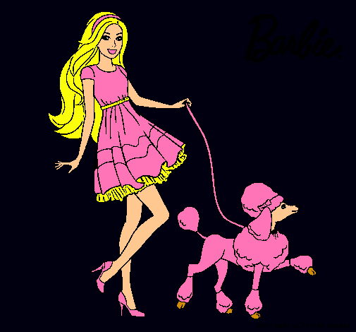 Dibujo Barbie paseando a su mascota pintado por amalia