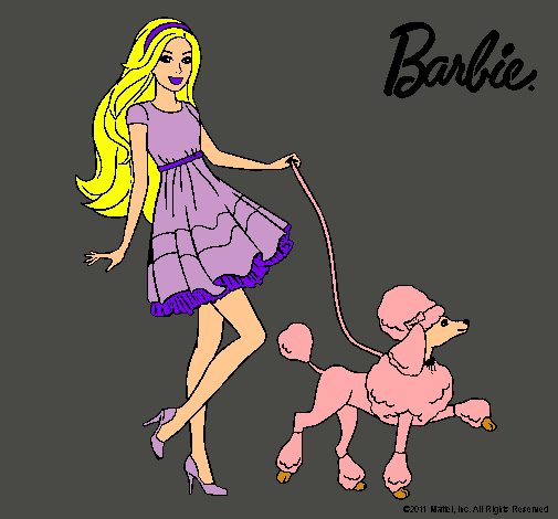 Dibujo Barbie paseando a su mascota pintado por amalia