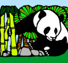 Dibujo Oso panda y bambú pintado por 3jump