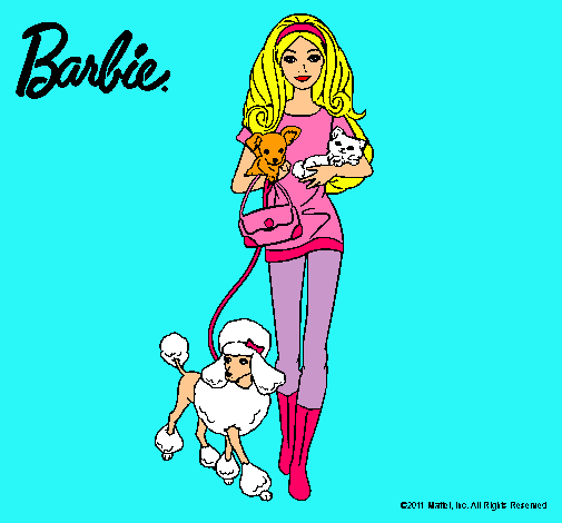 Dibujo Barbie con sus mascotas pintado por maite1162