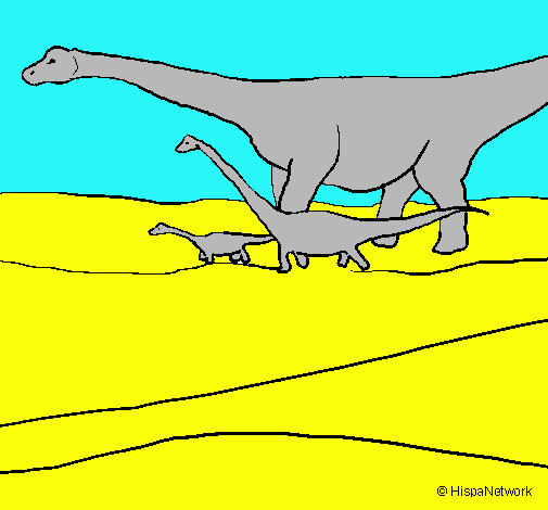 Dibujo Familia de Braquiosaurios pintado por LUCILA