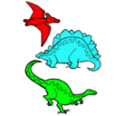 Dibujo Tres clases de dinosaurios pintado por abefb