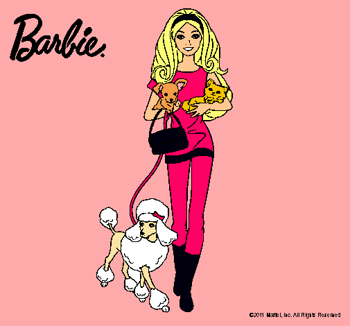 Dibujo Barbie con sus mascotas pintado por sofi007