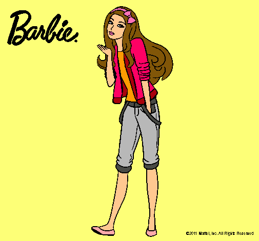 Dibujo Barbie con look casual pintado por virgini