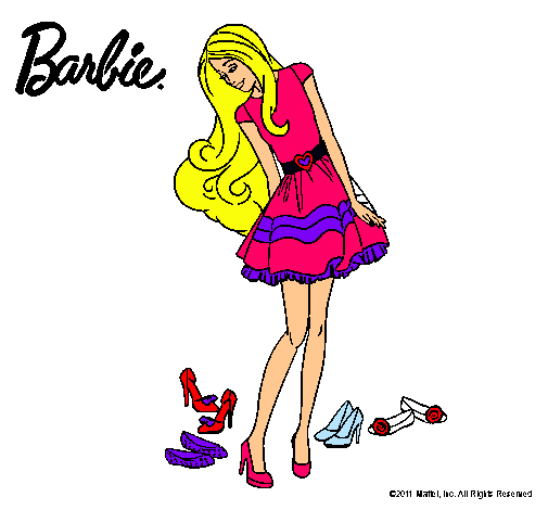 Dibujo Barbie y su colección de zapatos pintado por piojo