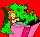 Dibujo Dragón, chica y libro pintado por Rosmary13