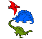 Dibujo Tres clases de dinosaurios pintado por roque 