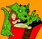 Dibujo Dragón, chica y libro pintado por chris33355