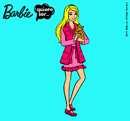 Dibujo Barbie con un gatito pintado por esrefy