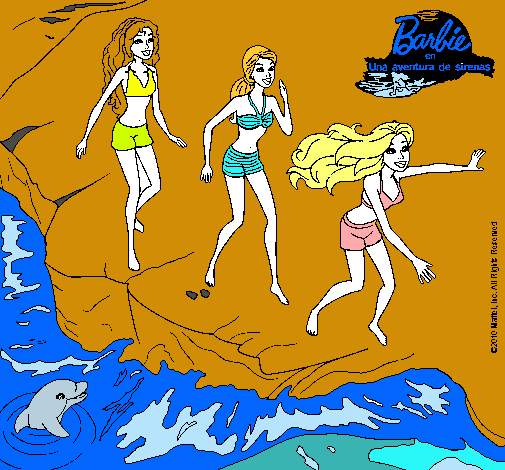 Dibujo Barbie y sus amigas en la playa pintado por mrsoloella