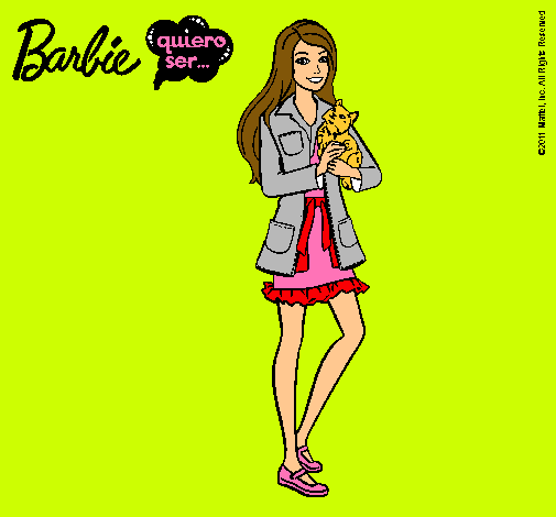 Dibujo Barbie con un gatito pintado por virgini