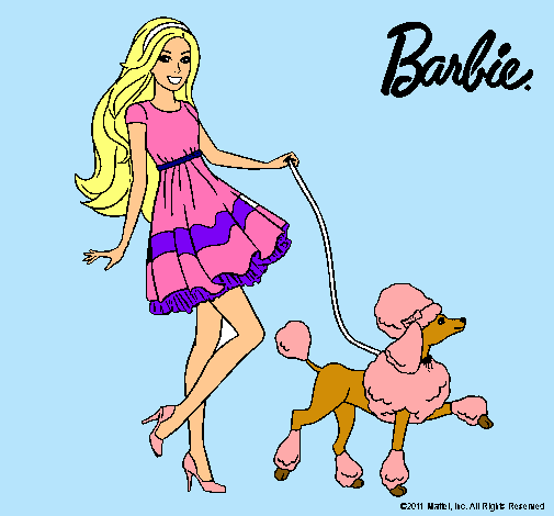 Dibujo Barbie paseando a su mascota pintado por Laura-Abr