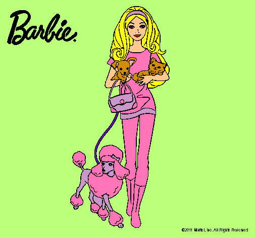 Dibujo Barbie con sus mascotas pintado por Martina100