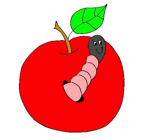 Dibujo Manzana con gusano pintado por nach